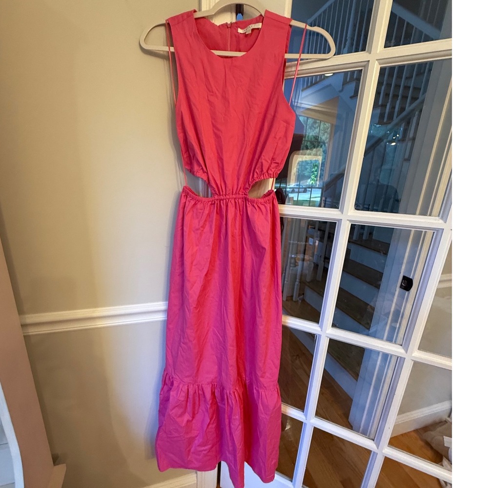 WAYF Pink Sleeveless Cutout Tiered Midi Dress Womens Size S